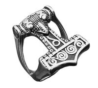 TQWSVUM Anello Mjolnir Vichingo Norreno - Uomo Donna Testa di Corvo di Odino Anello in Acciaio Inossidabile con Martello Thor - Gioielli Amuleto Animale Moda Vintage in Metallo Pesante Lucidato