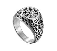 TQWSVUM Anello Pirata Vegvisir Vichingo -Anello Della Bussola Nordica In Acciaio Inossidabile da Uomo Donna -Regalo di Gioielli Amuleto Pagano Celtico Vintage di Moda Lucidato A Mano