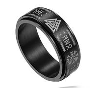 TQWSVUM Anello Rune Vichinghe Norvegesi per Uomo - Anello Rotante Mjolnir con Lettera Rune in Acciaio Inossidabile - Punk Hip-Hop Odino Martello di Thor Valknut Simbolo Anello da Dito Gioielli