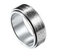 TQWSVUM Anello Rune Vichinghe Norvegesi per Uomo - Anello Rotante Mjolnir con Lettera Rune in Acciaio Inossidabile - Punk Hip-Hop Odino Martello di Thor Valknut Simbolo Anello da Dito Gioielli