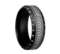 TQWSVUM Anello Runico Nodo Celtico Vichingo -Anello A Fascia Con Rune Futhark In Acciaio Inossidabile da 8 Mm -Nordic 24 Rune Lettera Nodo Irlandese Amuleto Anello Gioielli Per Uomo Donna Ragazzo