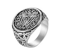 TQWSVUM Anello Simbolo Valknut Vichingo -Anello da Uomo In Acciaio Inossidabile Con Simbolo di Odin Nordico E Nodo A Triangolo -Vintage Nodo Celtico Amuleto Pirata Anello Gioielli Hip Hop Pagani