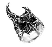 TQWSVUM Anello Teschio Morte Gotico per Uomo - Anello Corno Capra Esagerato Nordico - Acciaio Inossidabile Vintage Punk Scheletro Testa Anello Spaventoso Biker Gioielli Bar Abbigliamento Accessori