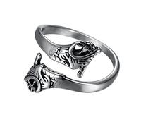 TQWSVUM Anello Testa di Drago Nordico Per Uomo, Anello Aperto Regolabile Con Testa di Drago In Acciaio Inossidabile Vichingo, Anello Amuleto Vintage Hip Hop Biker Punk Animal Jewelry Taglia 7-13