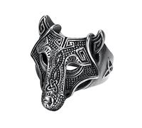 TQWSVUM Anello Testa di Lupo Fenrir, Anello In Acciaio Inossidabile Lupo Vichingo Maschile, Norreno Odino Lupo Celtico Nodo Amuleto Anello Pirata Gioielli Scandinavi Talismano Regalo Taglia 8-13