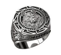 TQWSVUM Anello Testa di Lupo Nordico Vichingo Per Uomo,Anello In Acciaio Inossidabile Lupo Slavo Celtico,Anello Con Sigillo Con Amuleto Animale Gotico Retrò Guerriero Gioielli Taglia 7-12