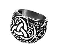 TQWSVUM Anello Triplo Corno Vichingo Odino - Anello da Uomo In Acciaio Inossidabile Con Nodo Celtico Norreno E del Drago - Moda Vintage Medievale Hip Hop Street Pagan Pirate Jewelry