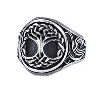 TQWSVUM Anello Uomo Vichingo Albero Della Vita In Acciaio Inox-mitologia Norrena Nodo Celtico Anello Con Sigillo Yggdrasil-gioielli Biker Amuleto Vintage Punk Lucido Fatto A Mano
