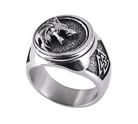 TQWSVUM Anello Valknut Lupo Vichingo Nordico - Uomo Donna Acciaio Inossidabile Simbolo Odino Anello Con Sigillo Fenrir - Anello Amuleto Pirata Moda Hip Hop Accessori Gioielli Animali Punk