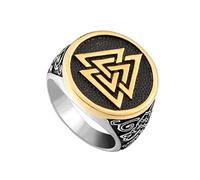 TQWSVUM Anello Valknut Vichingo da Uomo - Anello Amuleto Nodo Celtico In Acciaio Inossidabile Pirata Nordico - Anello Triangolo Odino Vintage Fatto A Mano Regalo Gioielli Punk Motociclista