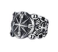 TQWSVUM Anello Vegvisir Con Bussola Vichinga Pirata Nordica - Anello Con Sigillo di Ancoraggio Per Nave Vintage In Acciaio Inossidabile da Uomo - Gioielli Per Motociclisti Amuleto Moda Gotica