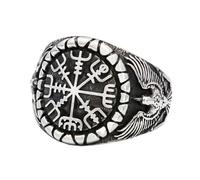 TQWSVUM Anello Vegvisir Per Uomo Donna - Anello Con Bussola Vichinga In Acciaio Inossidabile - Anello Nordico Odino Doppio Corvo Animale Amuleto Anello Pirata Moda Motociclista Gioielli Pagani