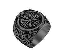 TQWSVUM Anello Vegvisir Per Uomo-Viking Vintage Compass Amulet Pirate Ring -Mitologia Norrena Nodo Celtico Ouroboros Anello In Acciaio Inossidabile Gioielli Hip-hop Pagani Taglia 8-13