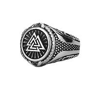 TQWSVUM Anello Vichingo Norreno - Anello Valknut da Uomo In Acciaio Inossidabile - Simbolo di Odino Fatto A Mano Amuleto Hip Hop Biker Street Ring Gioielli Pirata Regalo Per Feste Taglia 7-13