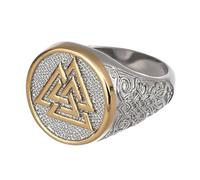 TQWSVUM Anello Viking Valknut da Uomo - Anello In Acciaio Inossidabile Con Simbolo Triangolare di Odino Norreno - Moda Hip Hop Biker Amuleto Vintage Nodo Celtico Anello Gioielli di Protezione