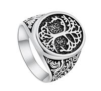 TQWSVUM Anello Yggdrasil Per Uomo Donna - Anello Sigillo Dell'Albero Della Vita In Acciaio Inossidabile Vichingo Della Mitologia Norrena - Anello Amuleto Pagano Placcato Oro Lucido Fatto A Mano