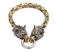 TQWSVUM Bracciale A Catena da Uomo in Acciaio Inossidabile Vichingo con Testa di Lupo, Mitologia Norrena, Amuleto Pagano Religioso di Fenrir, Gioielli Scandinavi con Polsino A Catena Fatto A Mano
