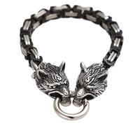 TQWSVUM Bracciale A Catena da Uomo in Acciaio Inossidabile Vichingo con Testa di Lupo, Mitologia Norrena, Amuleto Pagano Religioso di Fenrir, Gioielli Scandinavi con Polsino A Catena Fatto A Mano