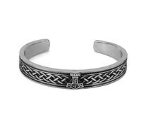 TQWSVUM Bracciale Aperto Vichingo Mjolnir - Bracciale da Uomo Nordic Odin Thor's Hammer Cuff - Gioielli Fatti A Mano in Acciaio Inossidabile Triquetra con Motivo A Nodo Celtico