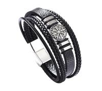 TQWSVUM Bracciale con Bussola Vichinga Norrena per Uomo - Bracciale in Pelle Intrecciata Multistrato Amuleto della Bussola Vegvisir - Talismano Celtico Pagano Bracciale Padre papà Marito Gioielli