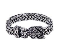 TQWSVUM Bracciale da Uomo A Catena in Maglia di Lupo Vichingo -Braccialetti Talismano con Testa Lupo Nodo Celtico in Acciaio Inossidabile Norreno -Moda Heavy Odin Fenrir Amulet Wristband Jewelry