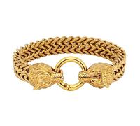 TQWSVUM Bracciale da Uomo con Lupo Vichingo Norreno -Bracciale con Polsino A Catena in Maglia A Doppia Testa di Lupo in Acciaio Inossidabile - Gioielli da Polso Fenrir con Animali Gotici Vintage