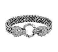 TQWSVUM Bracciale da Uomo con Lupo Vichingo Norreno -Bracciale con Polsino A Catena in Maglia A Doppia Testa di Lupo in Acciaio Inossidabile - Gioielli da Polso Fenrir con Animali Gotici Vintage