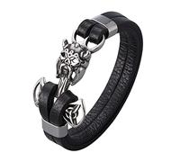 TQWSVUM Bracciale da Uomo in Pelle Mjolnir con Testa di Teschio Vichingo - Braccialetto in Acciaio Inossidabile Nordico con Nodo Celtico Martello di Thor's - Gioielli Unisex Moda Vintage