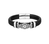 TQWSVUM Bracciale da Uomo in Vera Pelle per Polsino Intrecciato Celtico Vichingo con Chiusura in Acciaio Inossidabile in Regalo di Gioielli in Argento e Oro