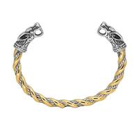 TQWSVUM Bracciale da Uomo Viking Dual Color Wolf Head, Nordico Acciaio Inossidabile Odin Celtic Wolf Twisted Open Bangle, Gothic Hip Hop Gioielli Medievali con Borsa Regalo Valknut