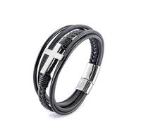 TQWSVUM Bracciale Fede da Uomo per Uomo Bracciale Croce in Pelle e Acciaio Bracciale Rigido Religioso in Pelle