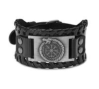 TQWSVUM Bracciale in Corda Intrecciata in Pelle Viking Vegvisir da Uomo, Nordic Compass Ouroboros Fibbia Regolabile Ampio Braccialetto, Vintage Animal Amulet Cuff Bangles Gioielli