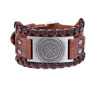 TQWSVUM Bracciale in Pelle con Bussola Vichinga Runica Norrena - Bracciale in Pelle Intrecciata con Amuleto Vegvisir in Metallo Fatto A Mano - Gioielli da Uomo con Polsino Slavo Vintage da Donna