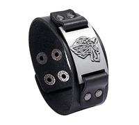 TQWSVUM Bracciale in Pelle con Testa di Lupo Vichingo -Bracciale da Uomo Medievale in Pelle con Lupo Celtico -Amuleto Nordico Talismano Scandinavo Celtic Pagan Jewelry Gift