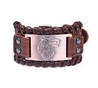 TQWSVUM Bracciale in Pelle Fenrir Lupo Vichingo -Nordico Odino Lupo Celtico Metallo Amuleto Cinturino Intrecciato Largo - Bracciale Polsino Regolabile Vintage da Donna Vintage Gotico