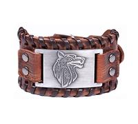 TQWSVUM Bracciale in Pelle Fenrir Lupo Vichingo -Nordico Odino Lupo Celtico Metallo Amuleto Cinturino Intrecciato Largo - Bracciale Polsino Regolabile Vintage da Donna Vintage Gotico
