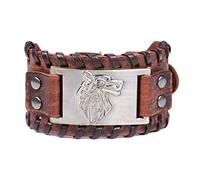 TQWSVUM Bracciale in Pelle Fenrir Lupo Vichingo -Nordico Odino Lupo Celtico Metallo Amuleto Cinturino Intrecciato Largo - Bracciale Polsino Regolabile Vintage da Donna Vintage Gotico