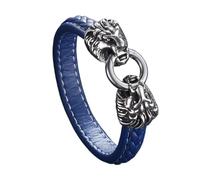 TQWSVUM Bracciale in Pelle Intrecciata Testa Leone Vichingo per Uomo - Bracciale in Pelle Teste Leone Ruggente Vintage Nordico in Acciaio Inossidabile - Braccialetti Amuleti Animali Fatti A Mano