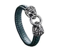 TQWSVUM Bracciale in Pelle Intrecciata Testa Leone Vichingo per Uomo - Bracciale in Pelle Teste Leone Ruggente Vintage Nordico in Acciaio Inossidabile - Braccialetti Amuleti Animali Fatti A Mano