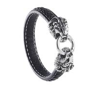 TQWSVUM Bracciale In Pelle Intrecciata Testa Leone Vichingo Per Uomo - Bracciale In Pelle Teste Leone Ruggente Vintage Nordico In Acciaio Inossidabile - Braccialetti Amuleti Animali Fatti A Mano