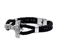 TQWSVUM Bracciale in Pelle Intrecciata Uomo in Acciaio Inossidabile Viking Mjolnir Thor's Hammer, Braccialetto Amuleto Nodo Celtico Triquetra, Gioielli di Moda Donna Pagana Scandinava Norrena