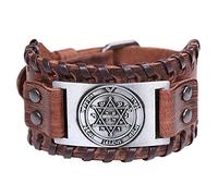 TQWSVUM Bracciale in Pelle Star of David, Uomo Vintage Hexagram Fibbia Regolabile in Pelle Bangle Ampio Braccialetto,Solomon Protection Magic Powers Amulet Gioielli