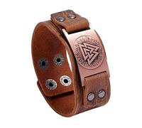 TQWSVUM Bracciale in Pelle Vichinghi Valknut per Uomini Donne - Nordiche Simbolo di Odino Cinturino in Pelle Largo - Regalo di Gioielli Amuleto Pagano Pirata Medievale di Moda