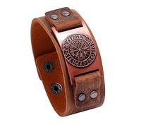 TQWSVUM Bracciale in Pelle Vichingo Vegvisir -Uomo Donna Norrene Bussola Cinturino in Pelle Largo -Regalo di Gioielli Pagani Celtici Medievali Vintage Fatti A Mano