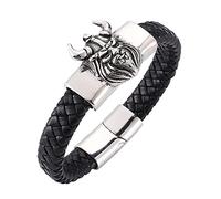 TQWSVUM Bracciale Intrecciato in Pelle Viking Odin Warrior da Uomo, Bracciale in Acciaio Inossidabile Fatto A Mano Braccialetto Braccialetto Magnetico, Medioevo Stile Gotico Gioielli Biker