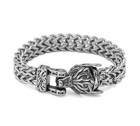 TQWSVUM Bracciale Lupo per Uomo - Nordic Viking Wolf Head Bracciale A Catena in Maglia Intrecciata - Norreno in Acciaio Inossidabile Celtic Wolf Pagan Animale Amuleto Bracciale Pirata Gioielli