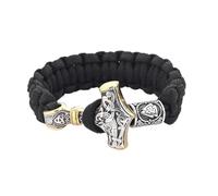 TQWSVUM Bracciale Nordic Viking Thor's Hammer da Uomo - Bracciale in Corda Intrecciata Mjolnir Paracord in Acciaio Inossidabile Fatto A Mano -Vintage Odin Simbolo Valknut Perline Amuleto Gioielli