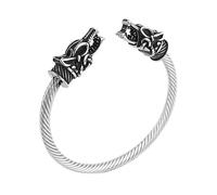 TQWSVUM Bracciale Norreno Lupo per Uomo - Bracciale Vichingo in Acciaio Inossidabile Testa di Lupo Celtico - Bracciale Torsione Tessuto Vintage Testa Fenrir Regolabile Fatto A Mano Gioielli Pagan