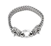 TQWSVUM Bracciale Norvegese Viking Wolf Head Fenrir, Uomo in Acciaio Inossidabile Wolf Head Mesh Chain Cuff Bangle, Moda Hip Hop Vintage Pagan Amuleto Gioielli Scandinavi