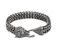 TQWSVUM Bracciale Norvegese Viking Wolf Head Fenrir, Uomo in Acciaio Inossidabile Wolf Head Mesh Chain Cuff Bangle, Moda Hip Hop Vintage Pagan Amuleto Gioielli Scandinavi
